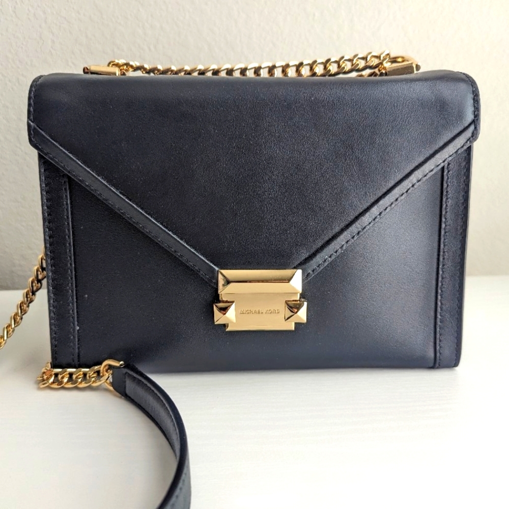 Michael Kors Whitney Leather Shoulder Bag - Black With Gold Hardware NWT